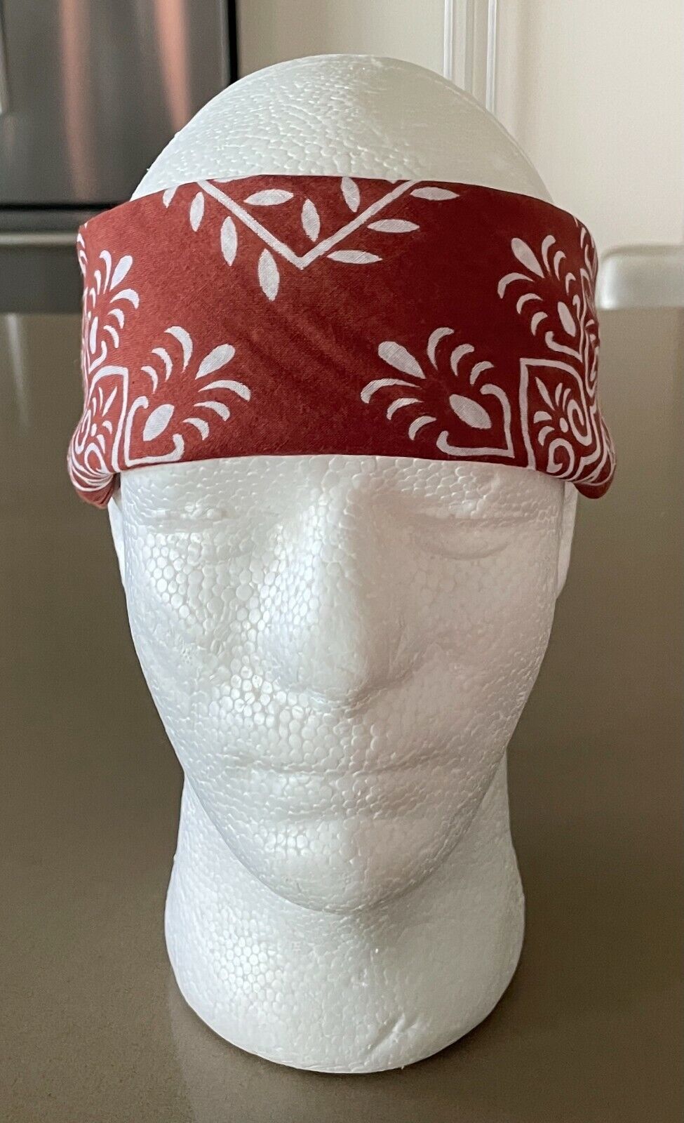 Bandana Neck Head Scarf Rust Brown & White Batik Print Square Vintage Cotton