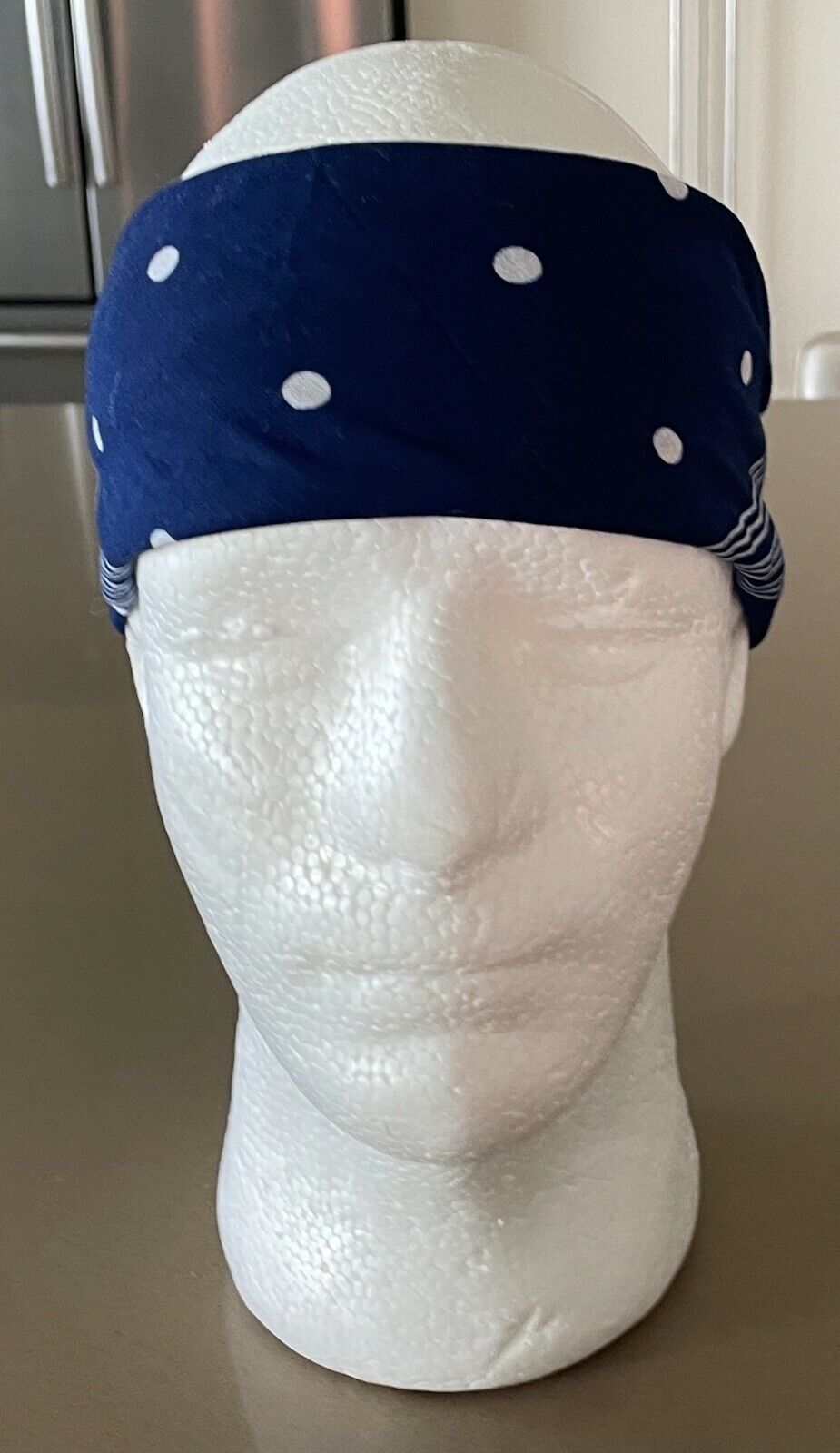 Bandana POLKA DOT Navy Blue White & Stripe Neck Scarf Head Wrap NEW Cotton