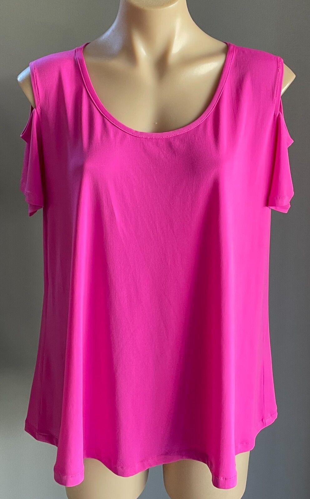 Hot Pink Short Sleeve Cold Shoulder Stretch A-Line Top Blouse Size 18 Tee