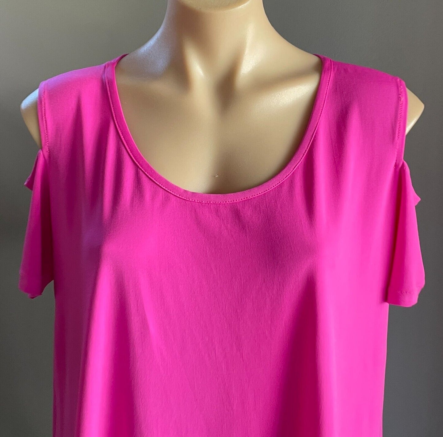 Hot Pink Short Sleeve Cold Shoulder Stretch A-Line Top Blouse Size 18 Tee