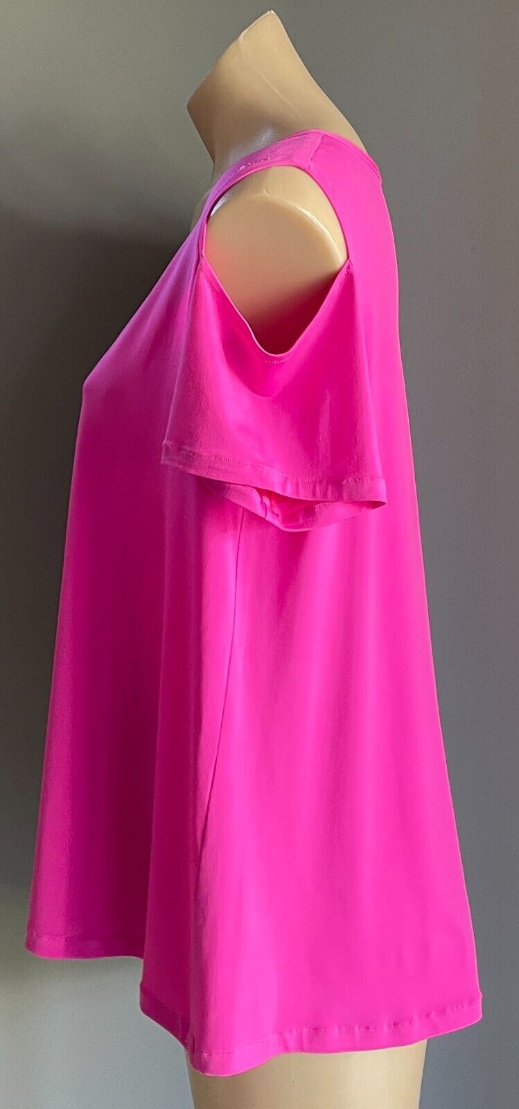 Hot Pink Short Sleeve Cold Shoulder Stretch A-Line Top Blouse Size 18 Tee