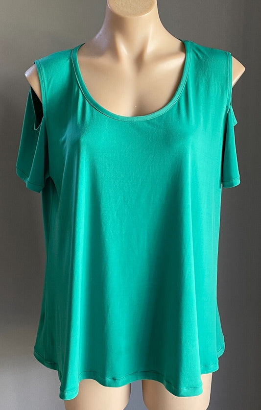 Jade Green Short Sleeve Cold Shoulder Stretch A-Line Top Blouse Size 18 Tee
