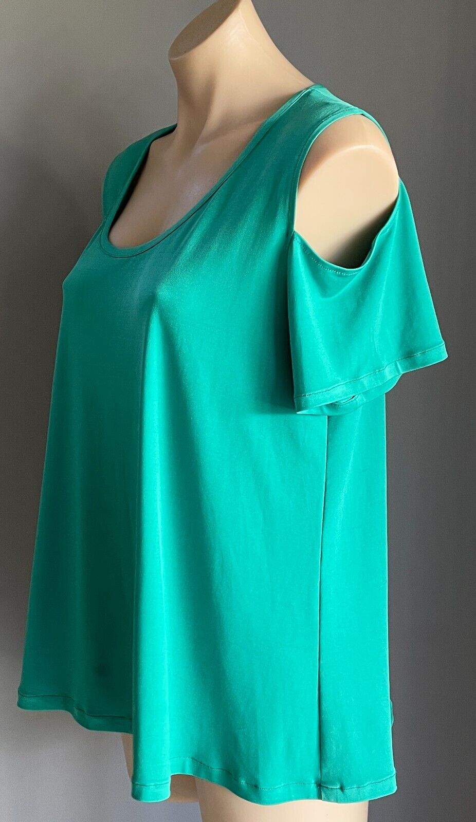 Jade Green Short Sleeve Cold Shoulder Stretch A-Line Top Blouse Size 18 Tee