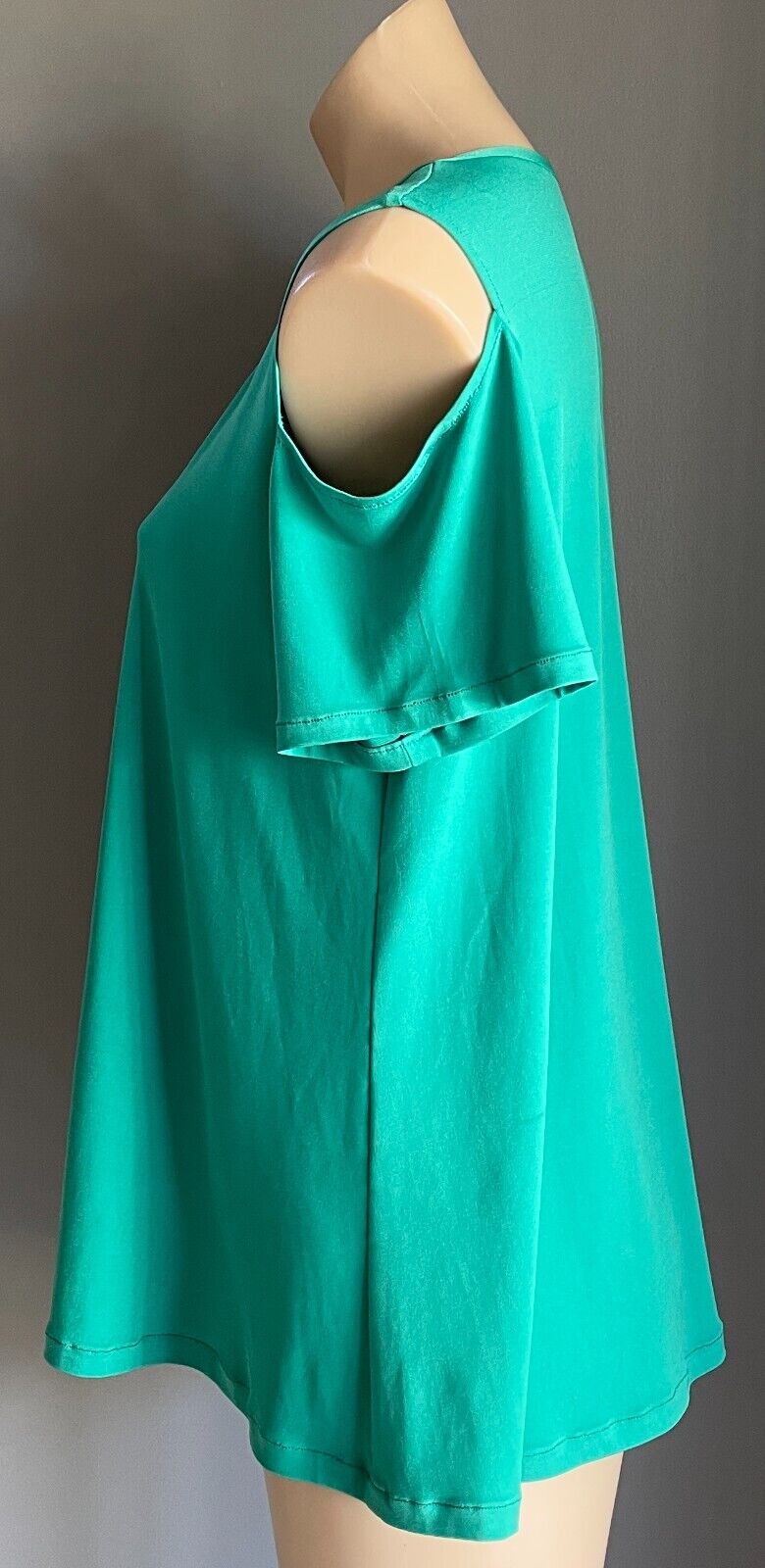 Jade Green Short Sleeve Cold Shoulder Stretch A-Line Top Blouse Size 18 Tee