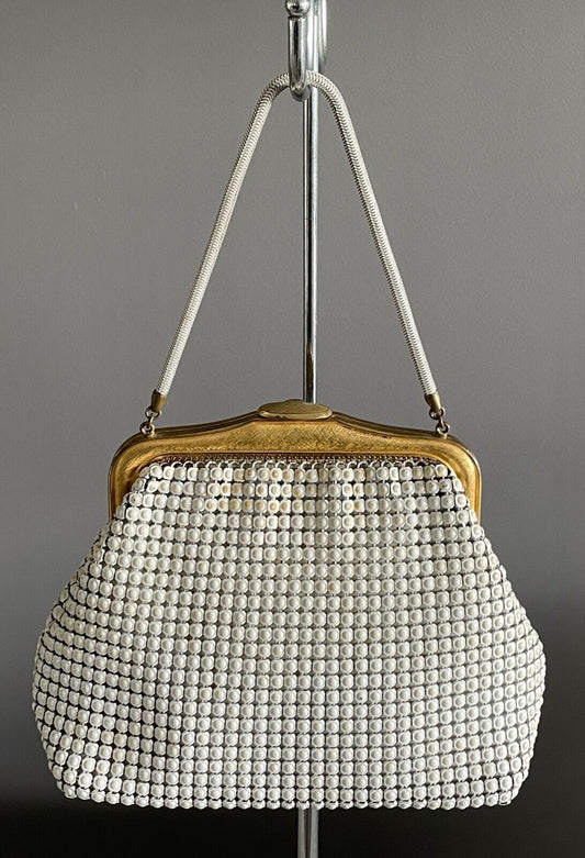 OROTON White Enamel Aluminium Mesh Bag w Short Chain Handbag 1960 1970s Vintage