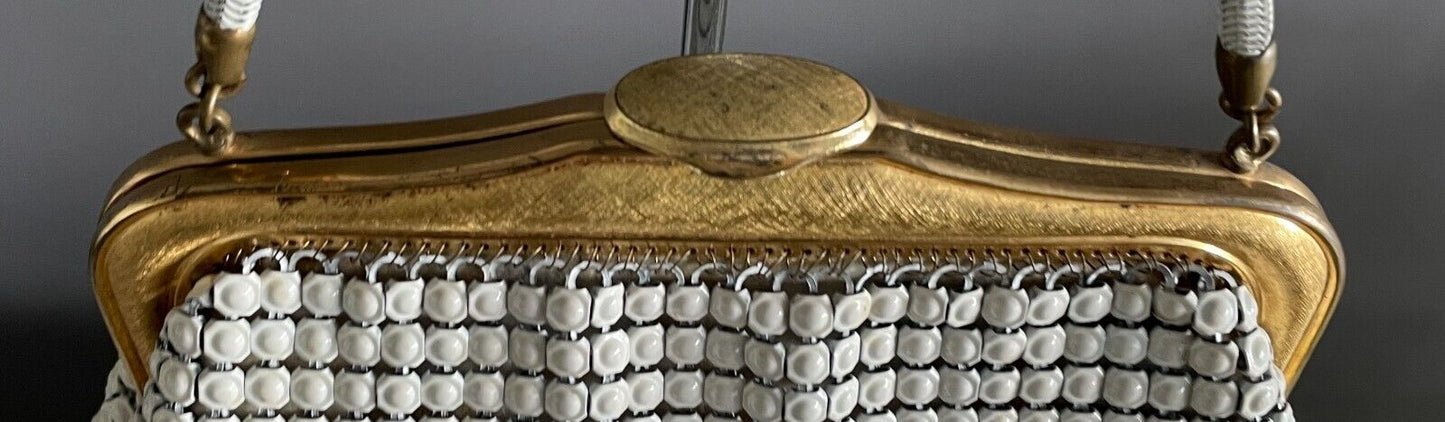 OROTON White Enamel Aluminium Mesh Bag w Short Chain Handbag 1960 1970s Vintage