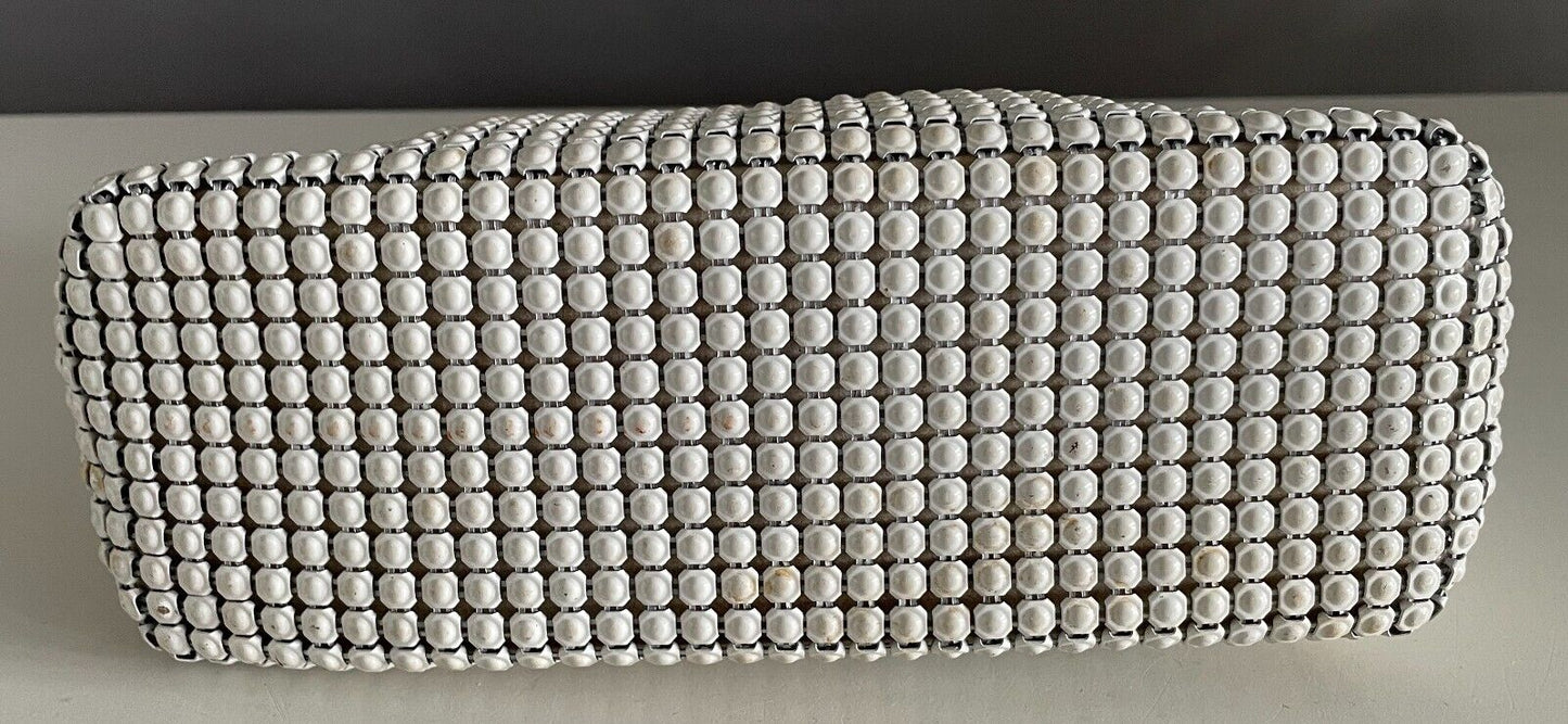 OROTON White Enamel Aluminium Mesh Bag w Short Chain Handbag 1960 1970s Vintage