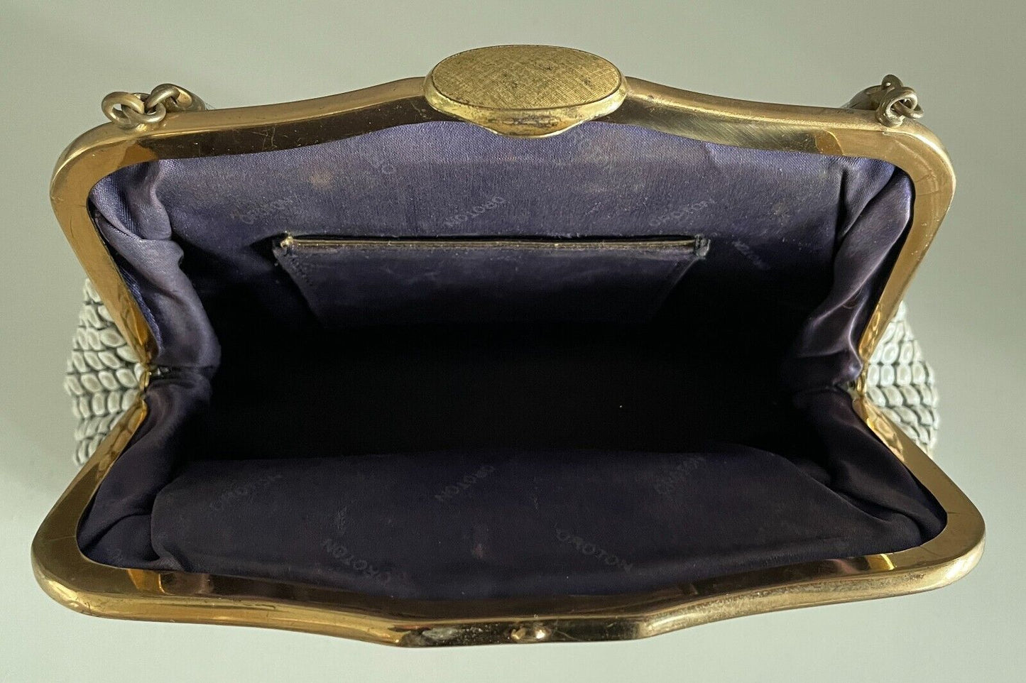 OROTON White Enamel Aluminium Mesh Bag w Short Chain Handbag 1960 1970s Vintage