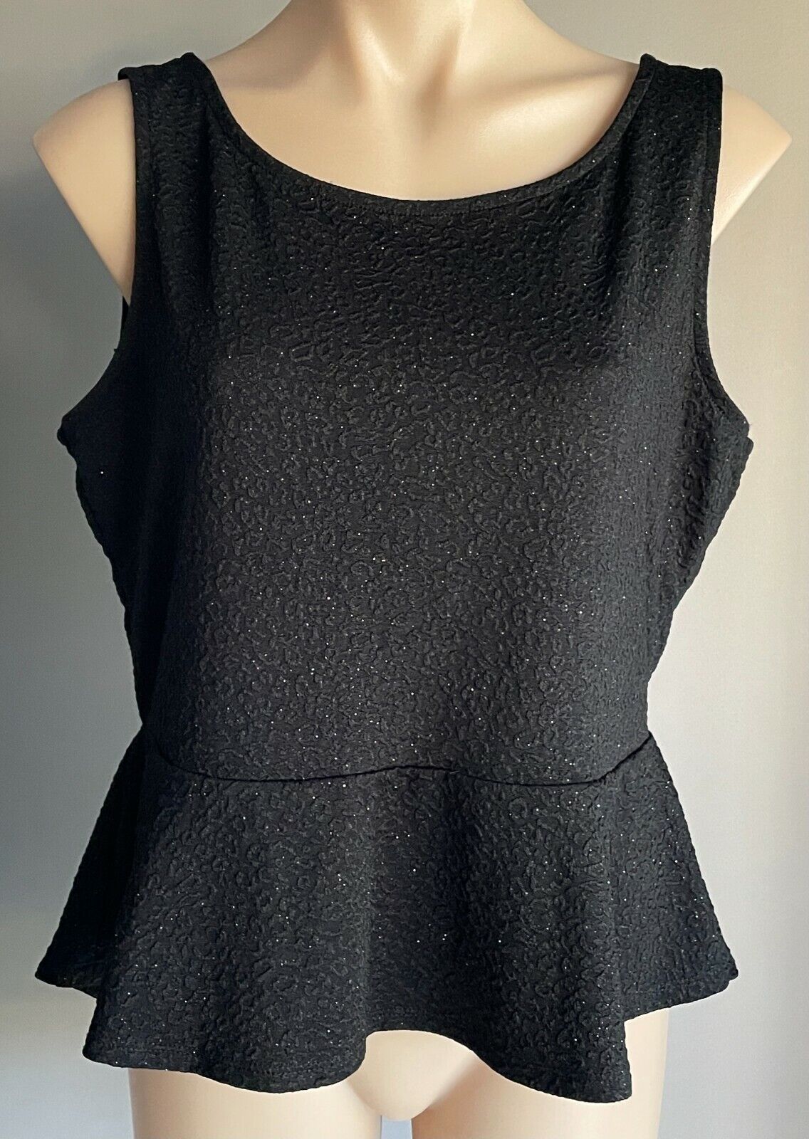 HOT OPTIONS Top Black & Silver Glitter Peplum Waist Blouse w Bow Size 18 NEW