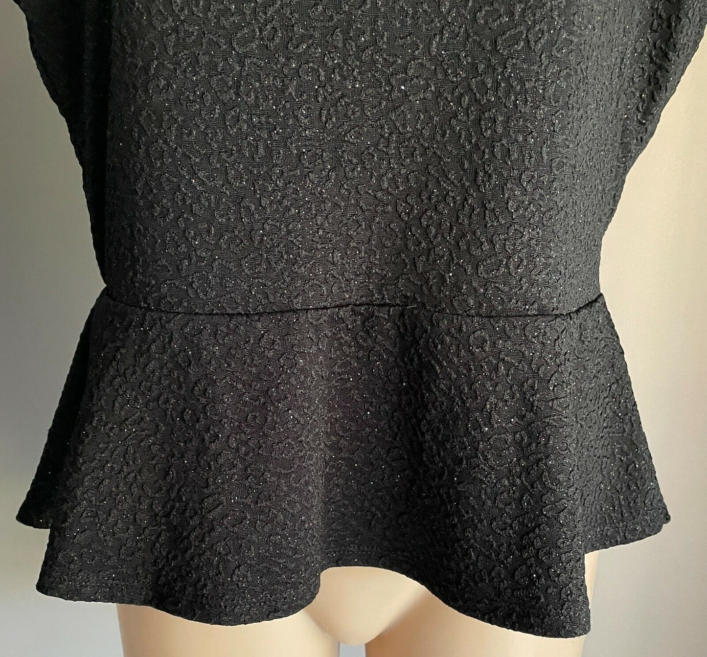 HOT OPTIONS Top Black & Silver Glitter Peplum Waist Blouse w Bow Size 18 NEW
