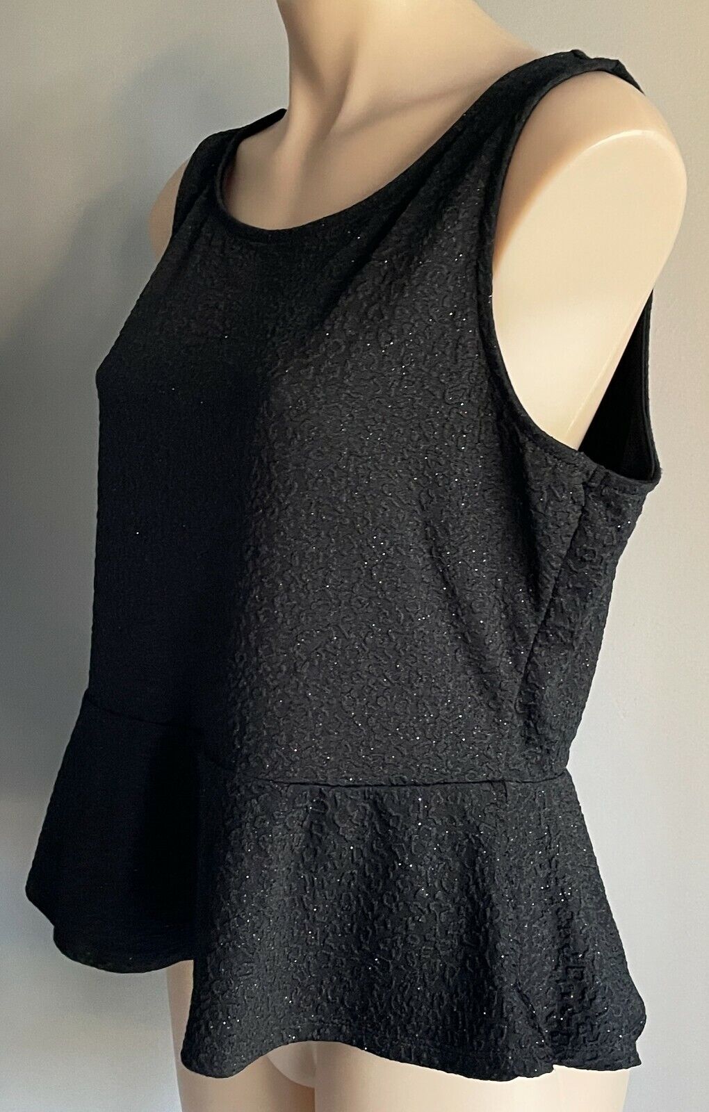 HOT OPTIONS Top Black & Silver Glitter Peplum Waist Blouse w Bow Size 18 NEW