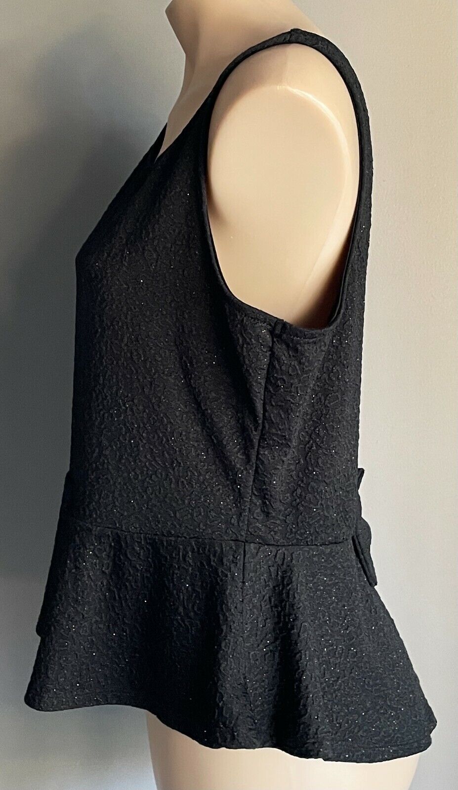 HOT OPTIONS Top Black & Silver Glitter Peplum Waist Blouse w Bow Size 18 NEW