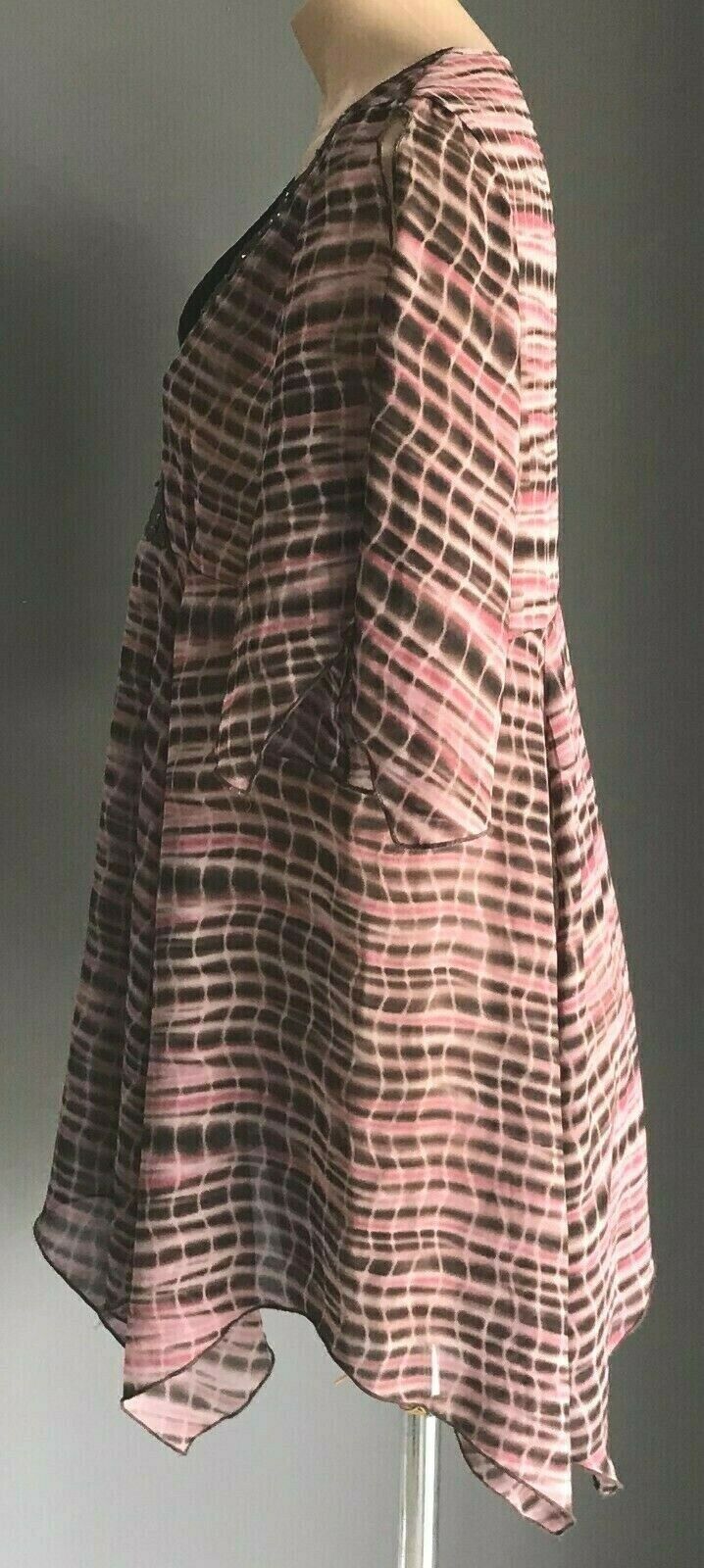 HOT OPTIONS Ladies Top Brown Pink Tie Dye Asymmetric Hem Flutter Sleeve Size 14