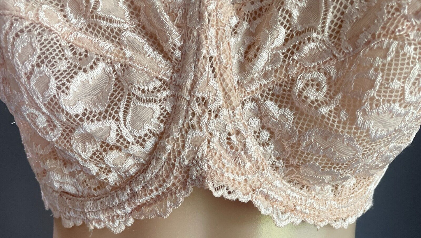 SASH & ROSE Underwire Bra 20D Blush Pink Lace Soft Cup Sz 20 D Adjust Straps NEW