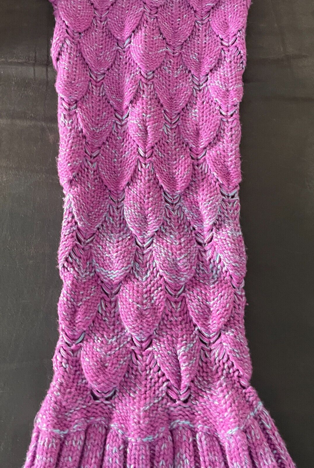 1 Piece Knit Mermaid Tail Pink & Blue Fleck Cozy Warm Blanket Adult Size 12 14