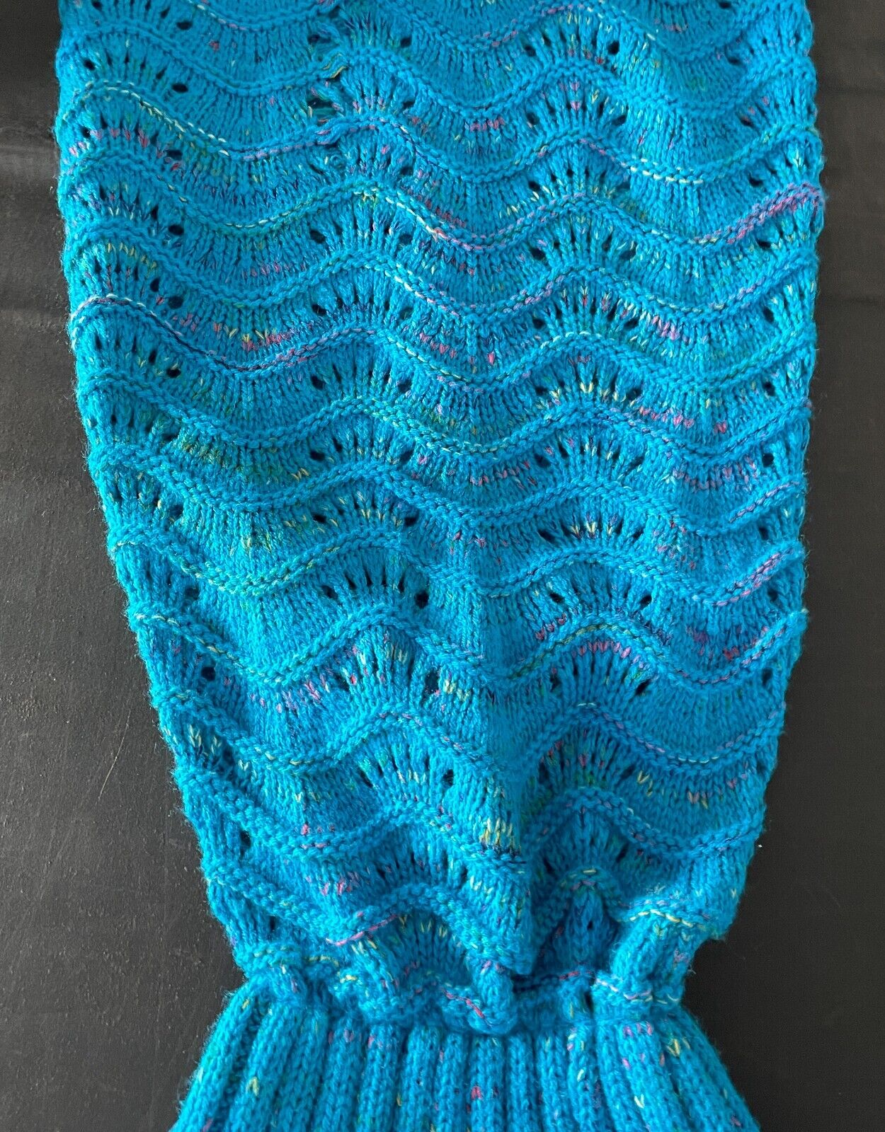 1 Piece Knit Mermaid Tail Blue Multicolour Fleck Cozy Warm Blanket Adult Sz 8 10
