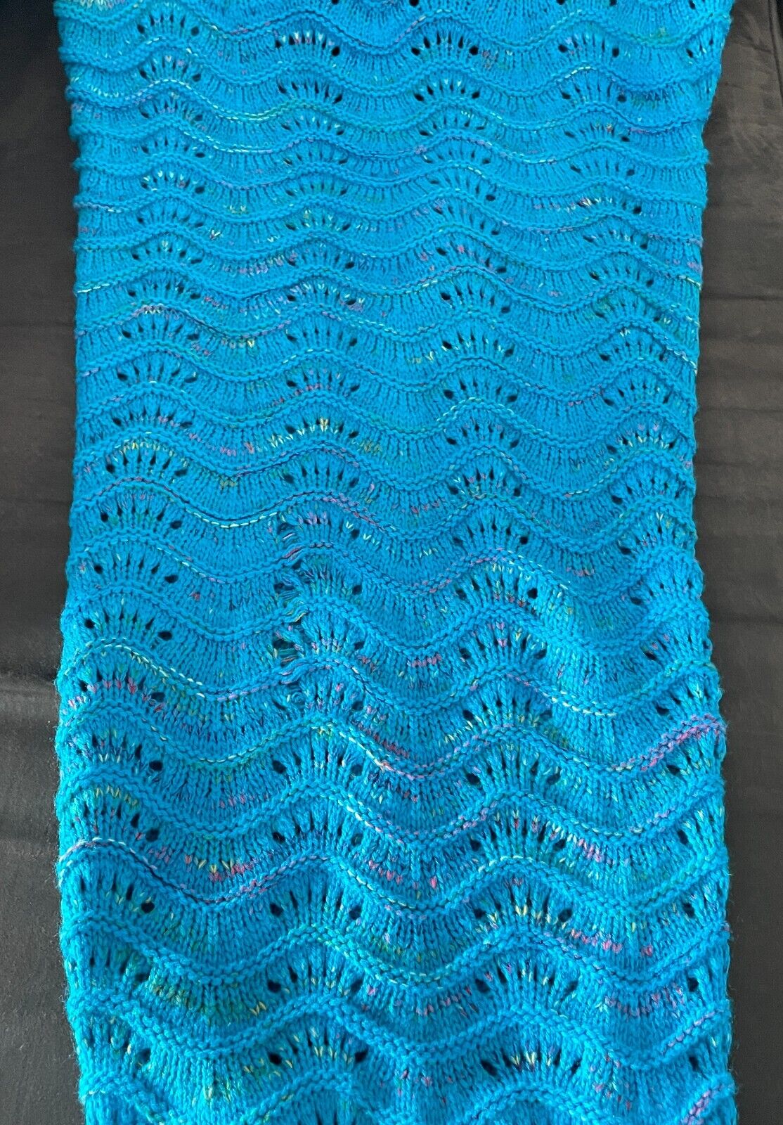 1 Piece Knit Mermaid Tail Blue Multicolour Fleck Cozy Warm Blanket Adult Sz 8 10