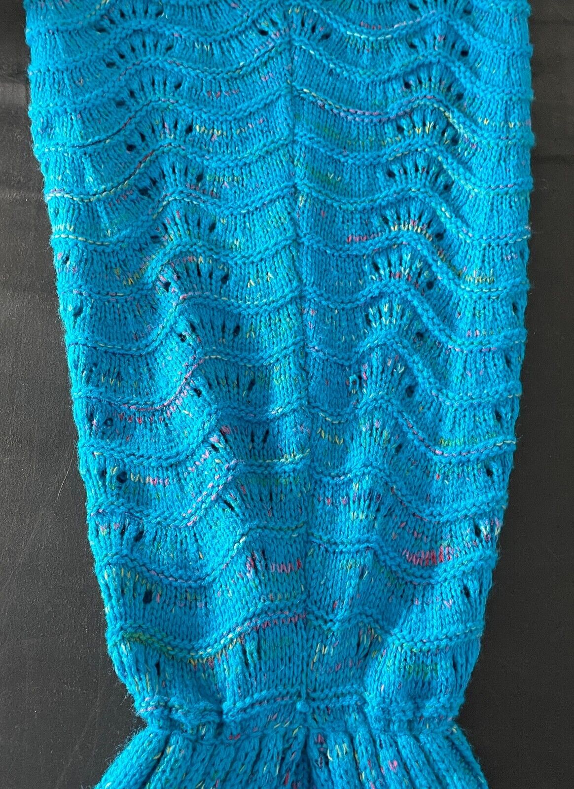 1 Piece Knit Mermaid Tail Blue Multicolour Fleck Cozy Warm Blanket Adult Sz 8 10