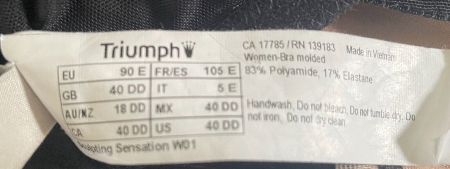 TRIUMPH Bra 18DD Underwire Black Lace Beige Sculpting Sensation Minimiser 18DD