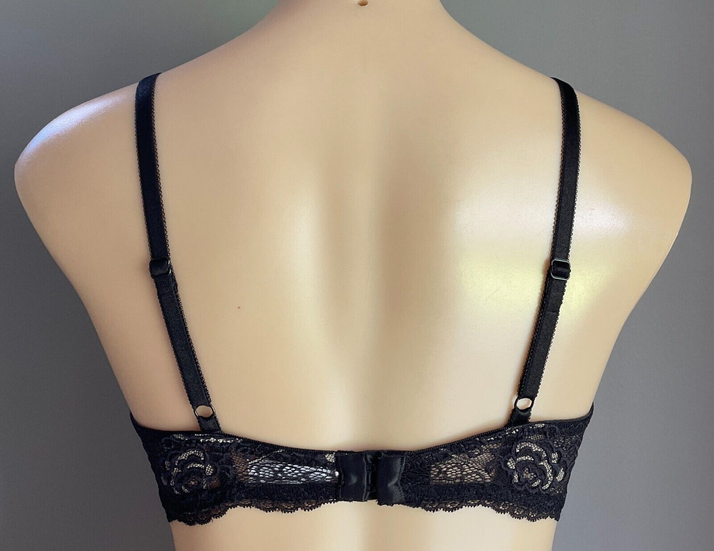 Balconette Bra 12C Underwire Black Lace & Beige Floral Size 12 C Gorgeous