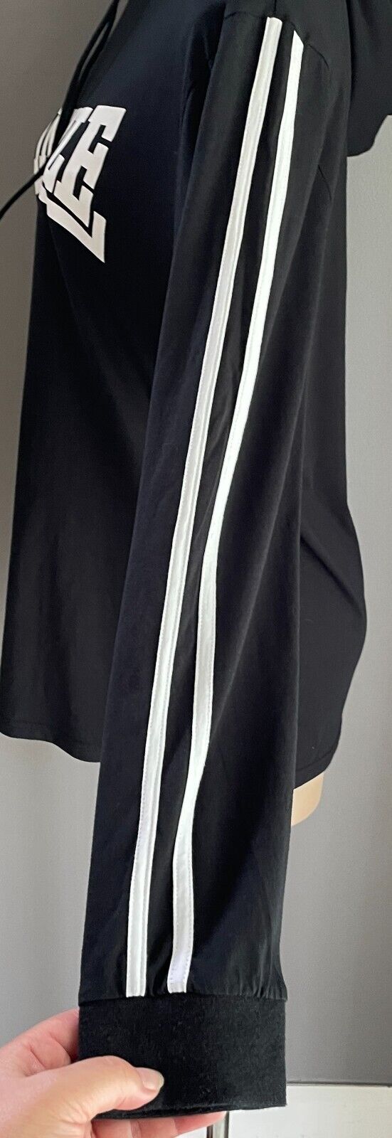 LONSDALE London Hoodie Top Sweater Black Long Sleeve White Logo Size M 12