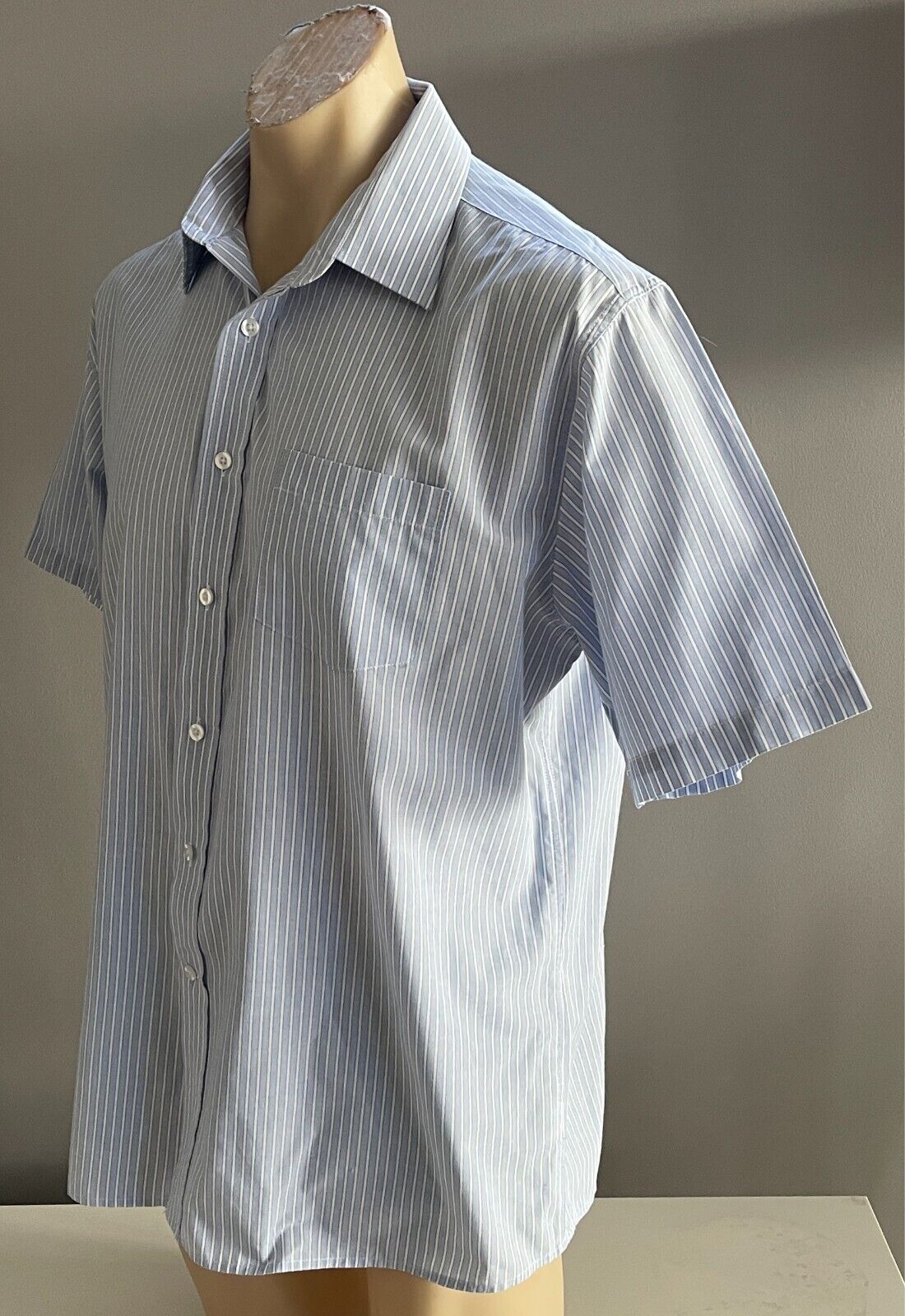 TARGET Shirt Blue & White Stripe Mens Size 42 Regular Fit Short Sleeves