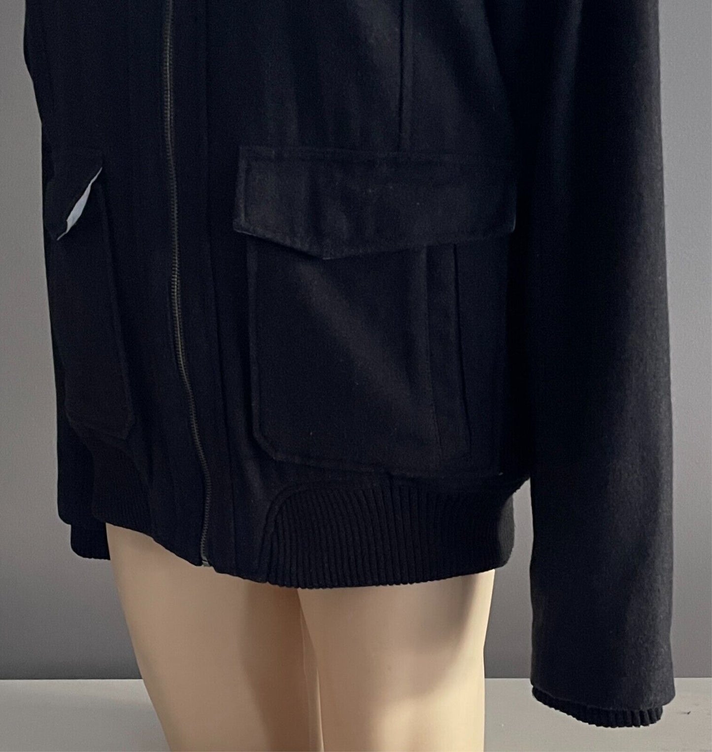 STING Black Jacket Wool Blend Winter Warm Mens Size L Zip Front Long Sleeves