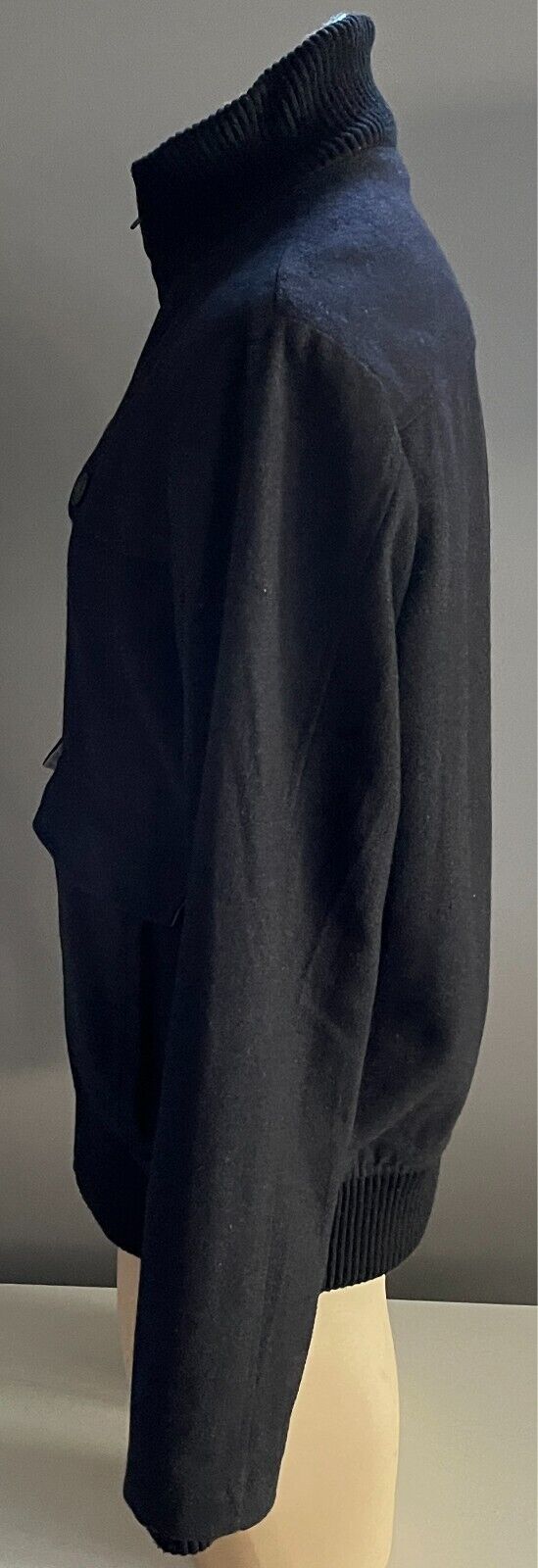 STING Black Jacket Wool Blend Winter Warm Mens Size L Zip Front Long Sleeves