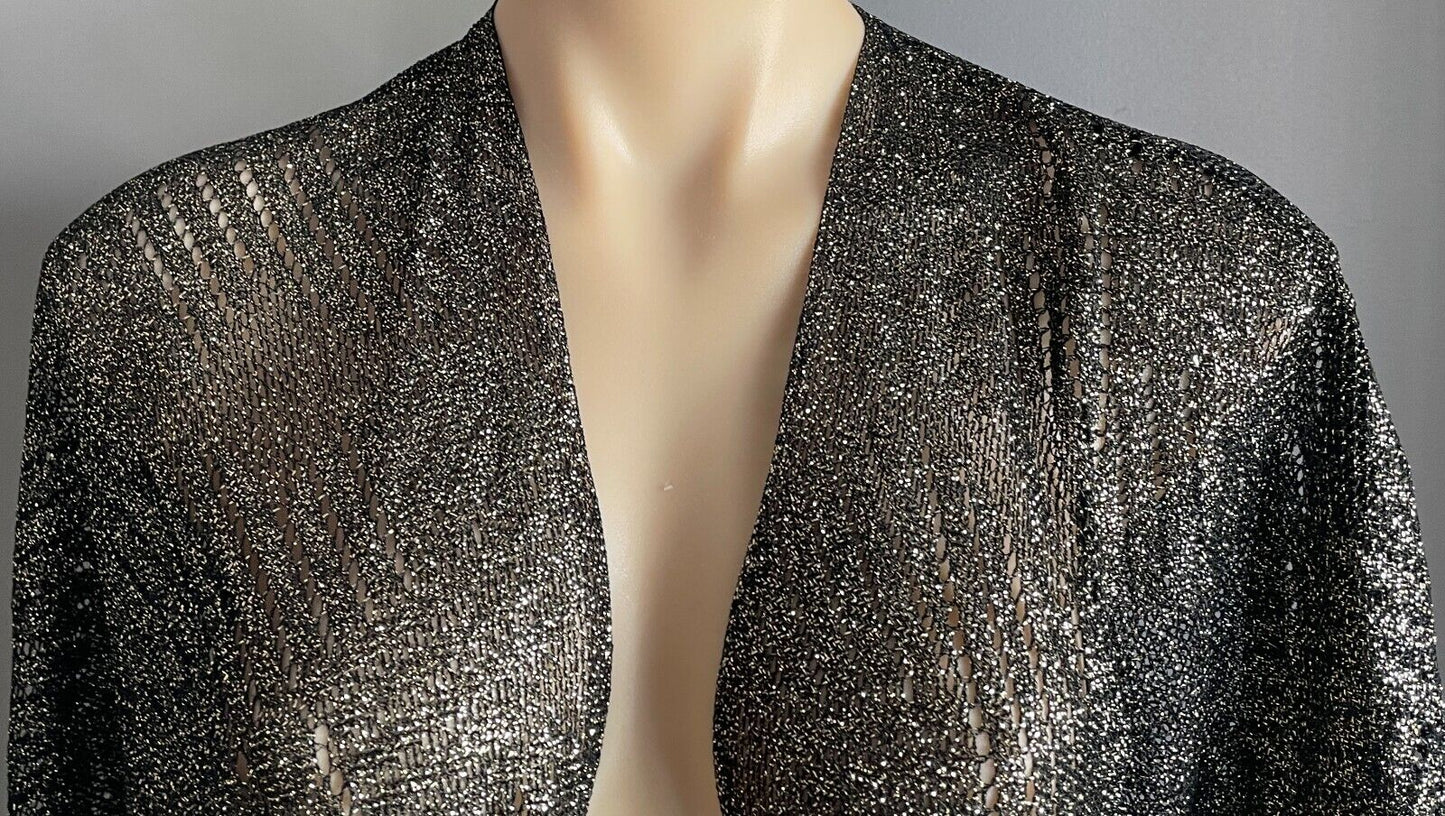 Bolero Black and Gold Metallic Thread Knit Dolman Lightweight Shrug Size 10 12