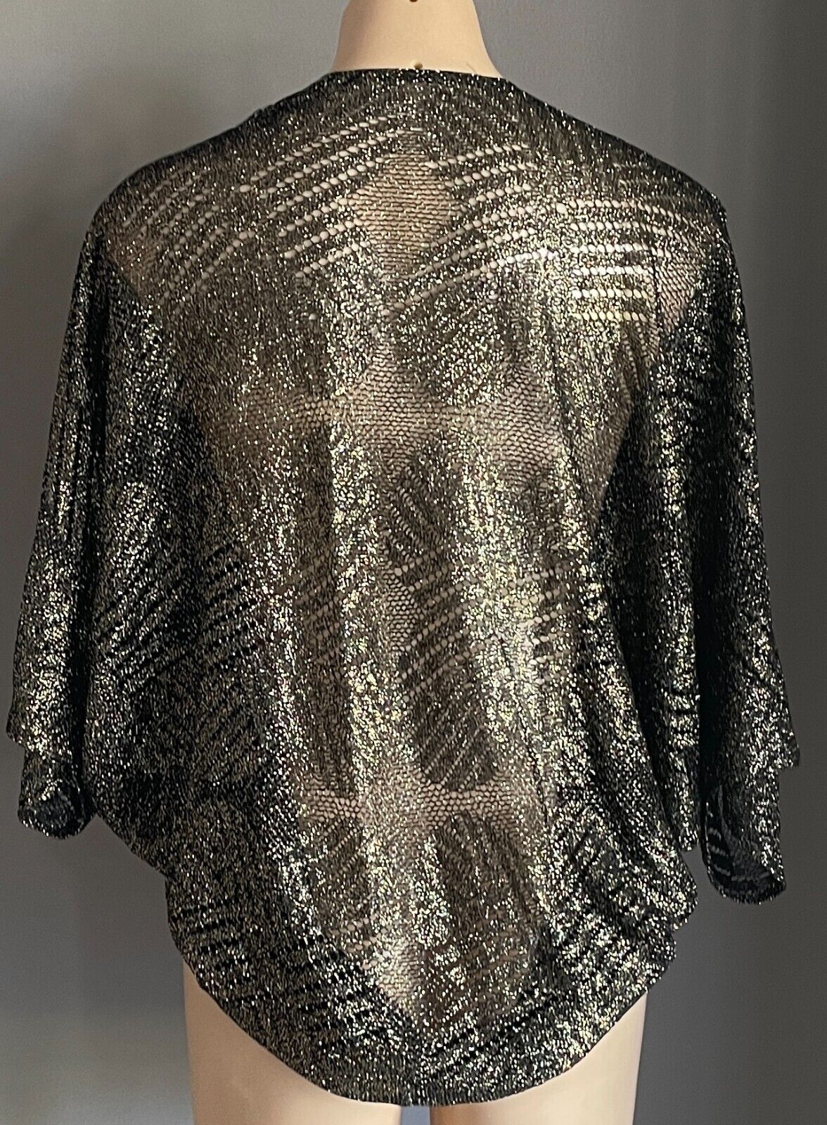 Bolero Black and Gold Metallic Thread Knit Dolman Lightweight Shrug Size 10 12