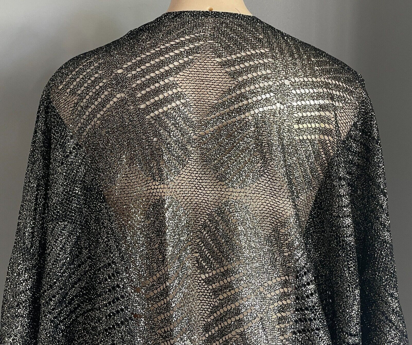 Bolero Black and Gold Metallic Thread Knit Dolman Lightweight Shrug Size 10 12