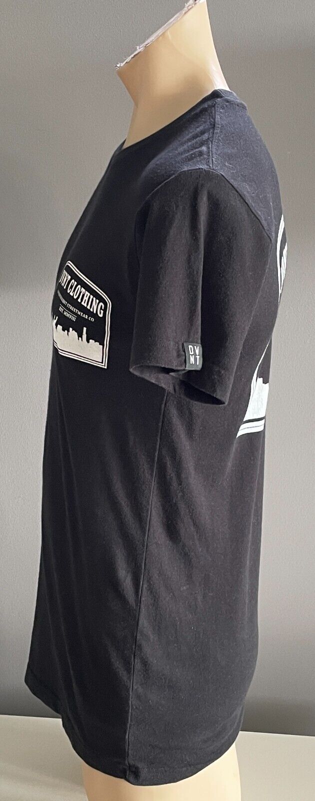 DVNT CLOTHING Black T-Shirt White Print Chest & Back Short Sleeve Size S Tee NEW