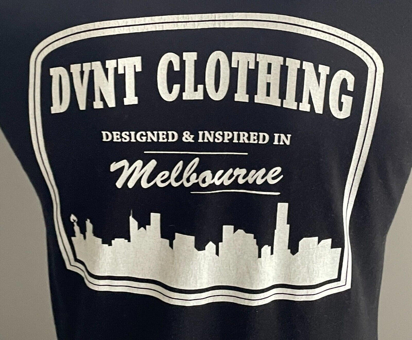 DVNT CLOTHING Black T-Shirt White Print Chest & Back Short Sleeve Size S Tee NEW