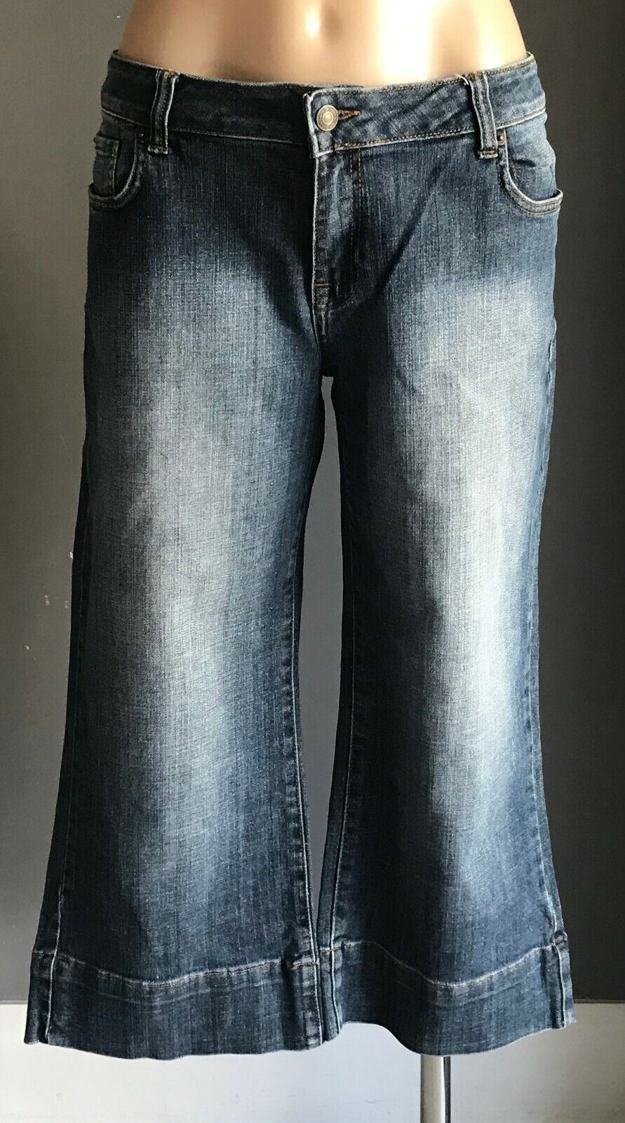 TRUE BLUE Crop Jeans Blue Denim Straight Leg Crop Stretch Capri Short 14 Vintage