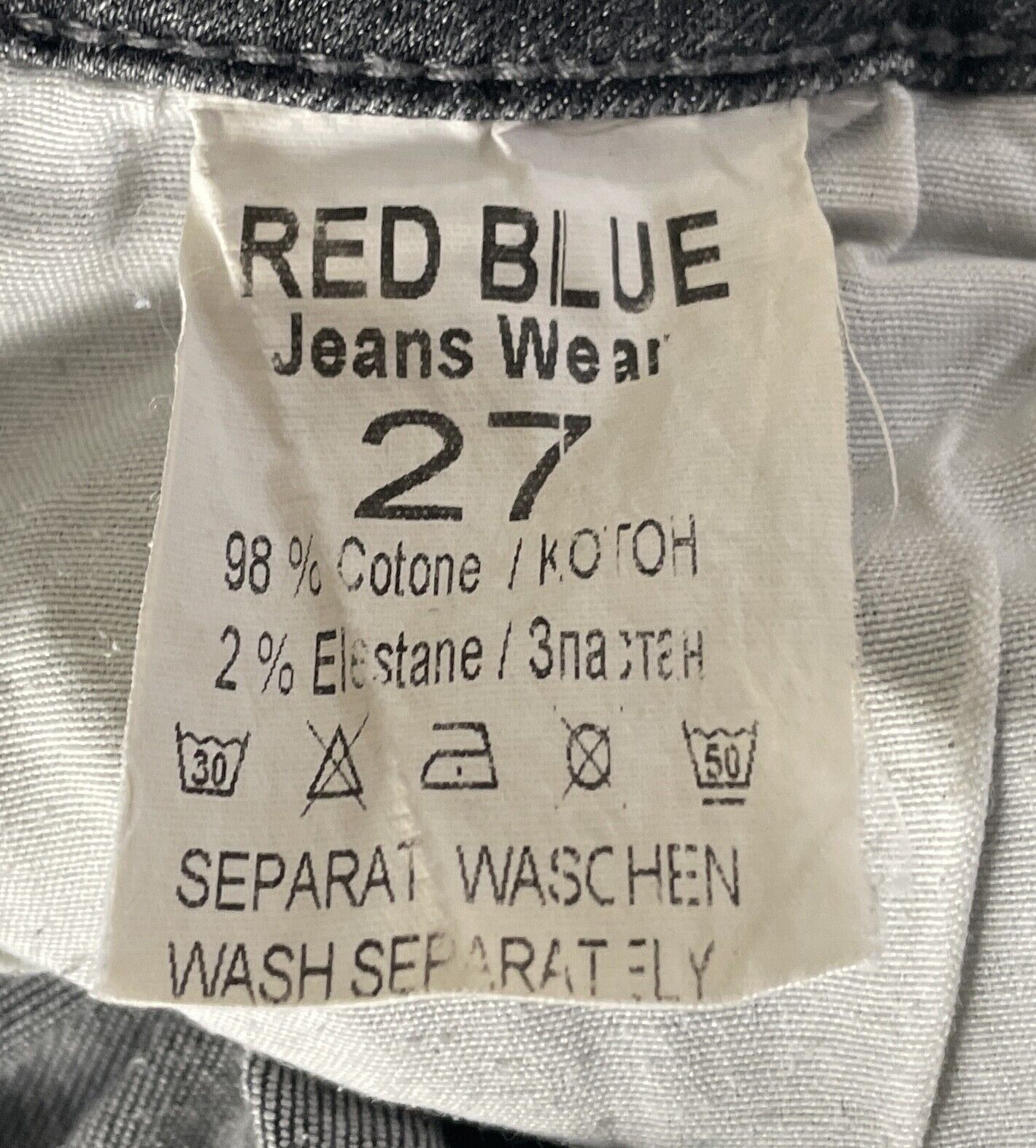 RED BLUE DENIM Black Denim Jeans Stretch Acid Wash  Low Rise Ripped Knee Size 27