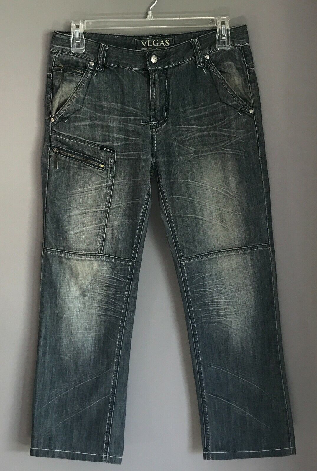 Mens VEGAS DNM Est.04 Jeans Blue Faded Denim Straight Leg w Zip Pockets Size 34