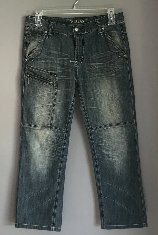 Mens VEGAS DNM Est.04 Jeans Blue Faded Denim Straight Leg w Zip Pockets Size 34