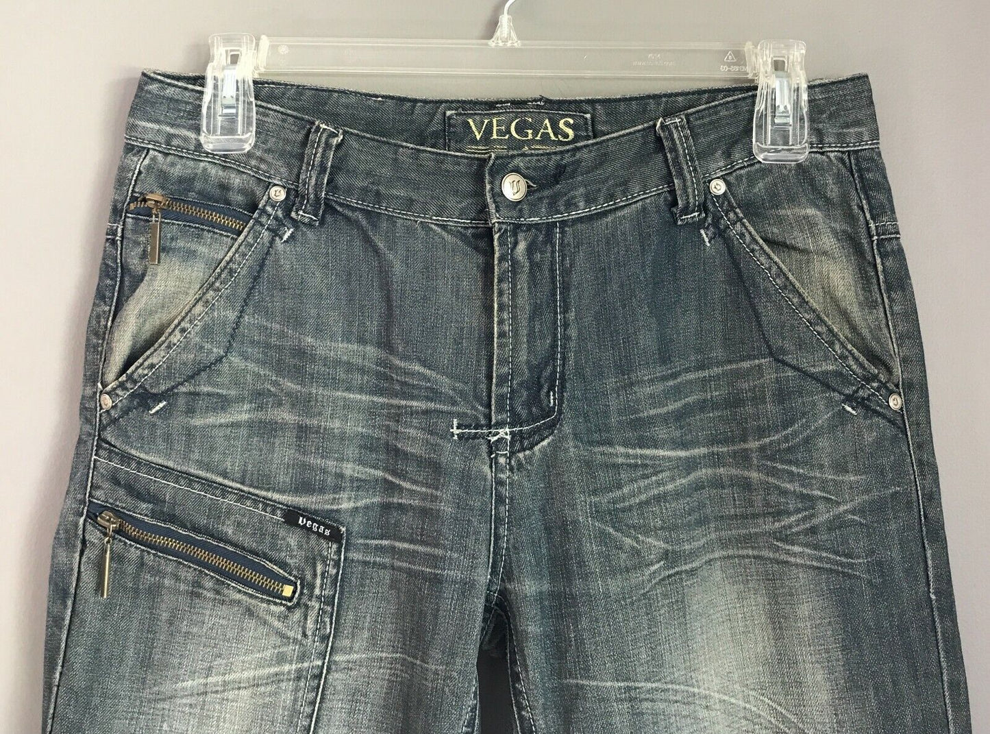 Mens VEGAS DNM Est.04 Jeans Blue Faded Denim Straight Leg w Zip Pockets Size 34