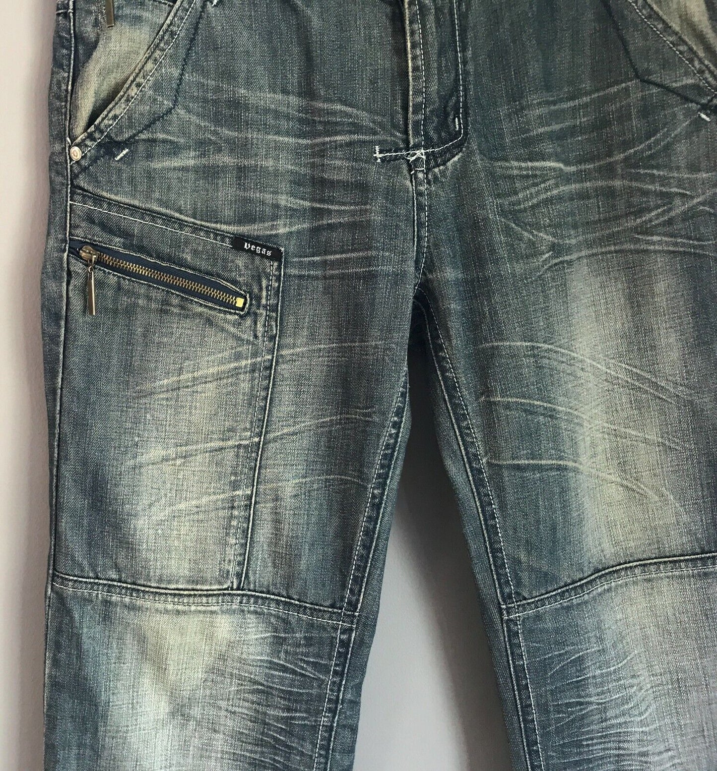 Mens VEGAS DNM Est.04 Jeans Blue Faded Denim Straight Leg w Zip Pockets Size 34