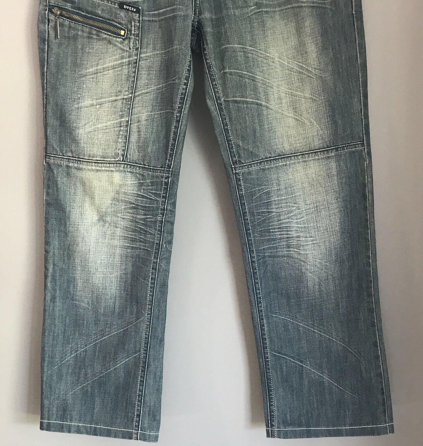 Mens VEGAS DNM Est.04 Jeans Blue Faded Denim Straight Leg w Zip Pockets Size 34