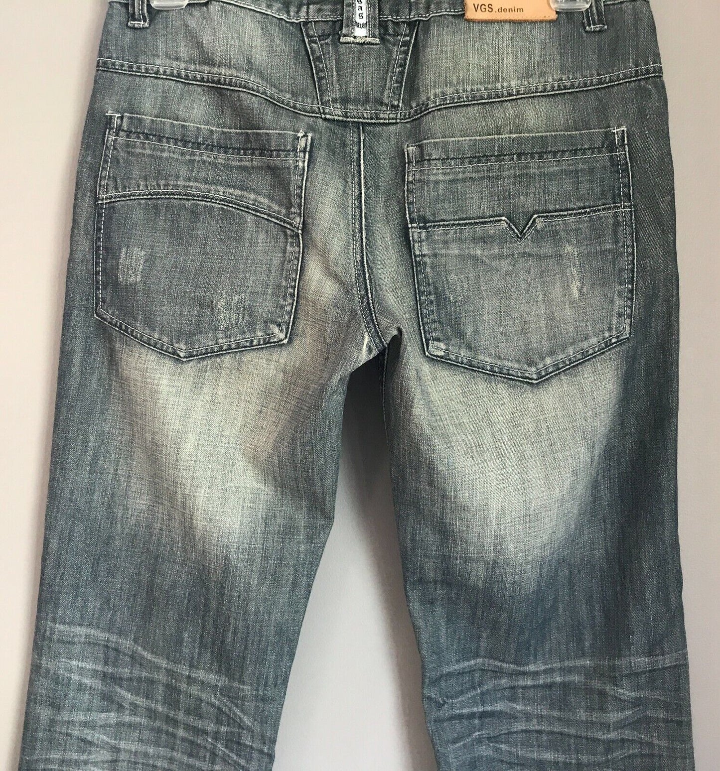 Mens VEGAS DNM Est.04 Jeans Blue Faded Denim Straight Leg w Zip Pockets Size 34