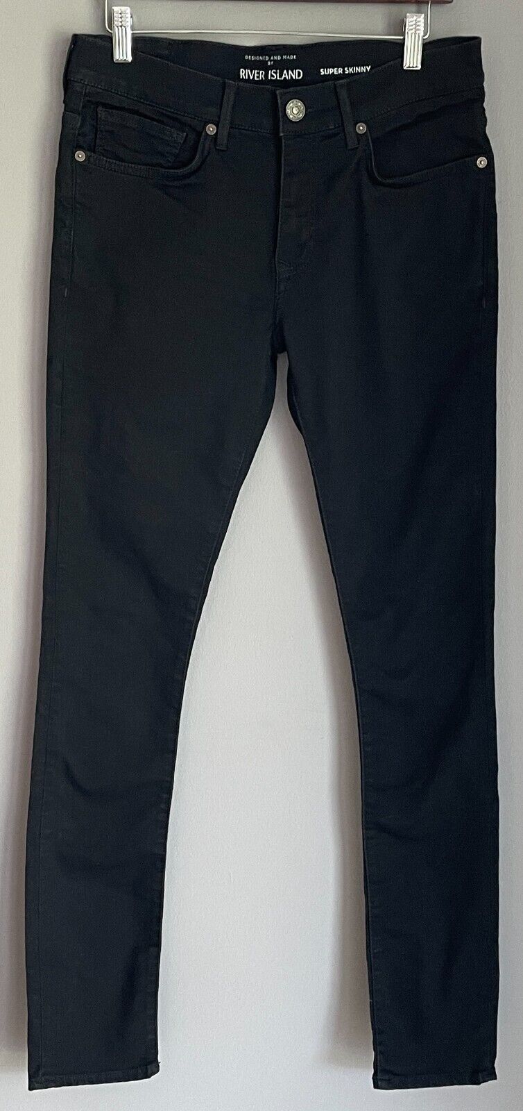 RIVER ISLAND Black Stretch Denim Super Skinny Jeans Size 32 Waist / 34 Length