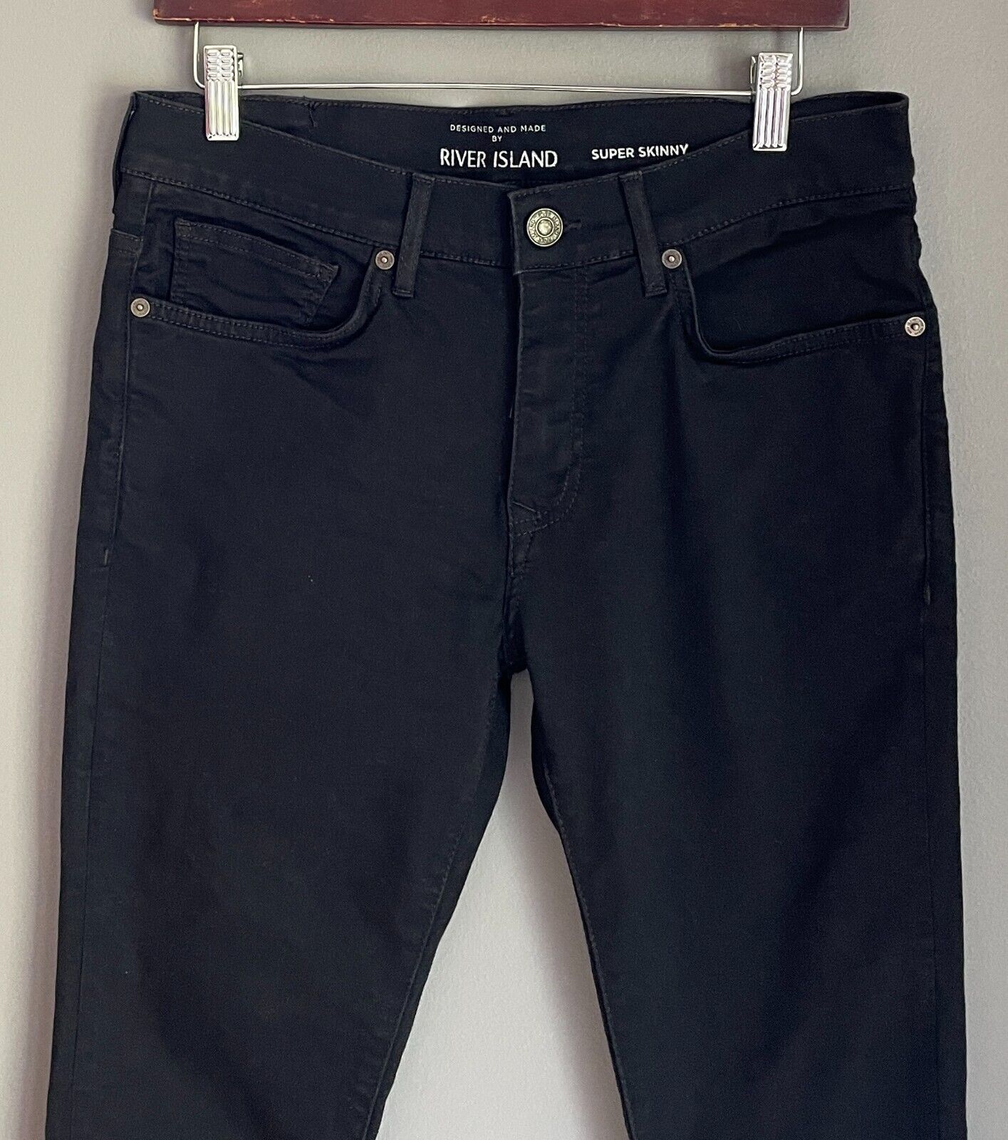 RIVER ISLAND Black Stretch Denim Super Skinny Jeans Size 32 Waist / 34 Length