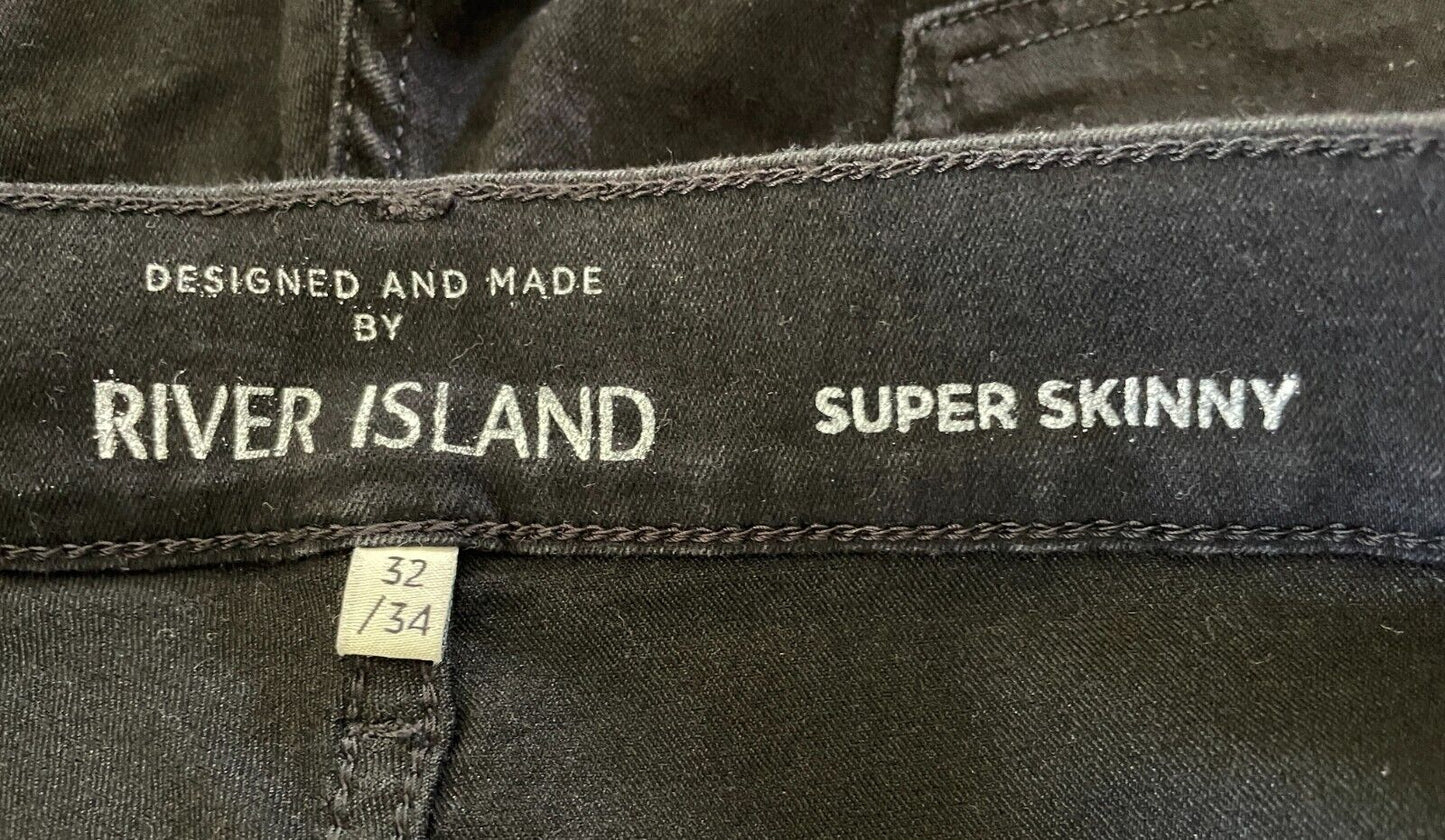 RIVER ISLAND Black Stretch Denim Super Skinny Jeans Size 32 Waist / 34 Length