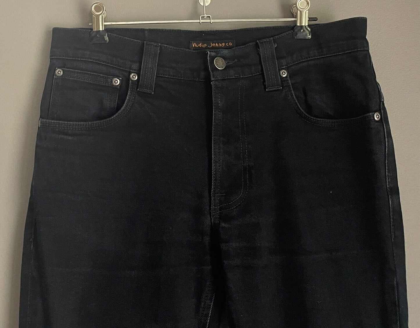 Mens NUDIE JEANS Black Denim "Thin Finn" Slim Fit Jeans Size 32W 80cm 34 L
