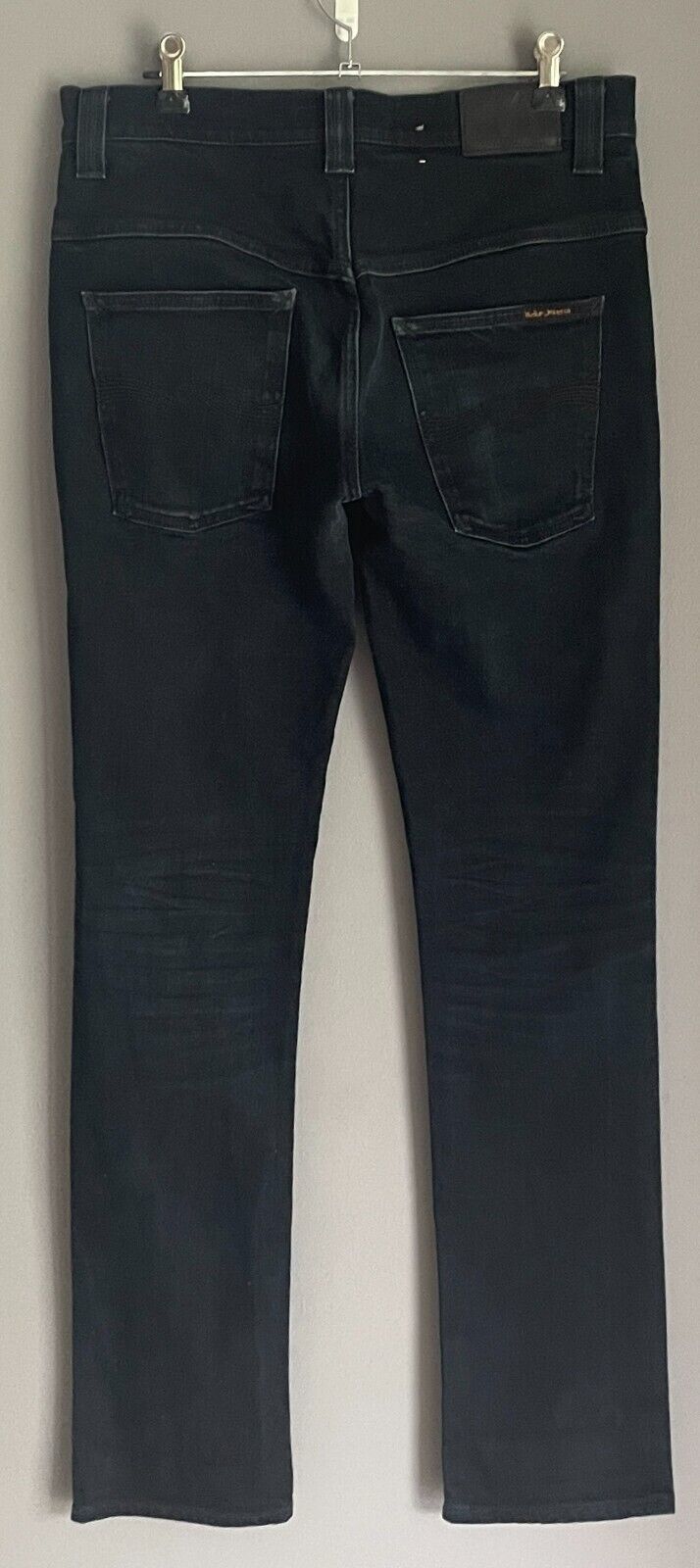Mens NUDIE JEANS Black Denim "Thin Finn" Slim Fit Jeans Size 32W 80cm 34 L