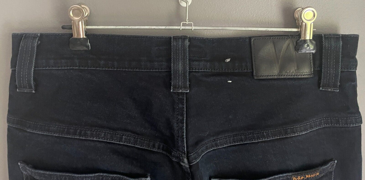 Mens NUDIE JEANS Black Denim "Thin Finn" Slim Fit Jeans Size 32W 80cm 34 L