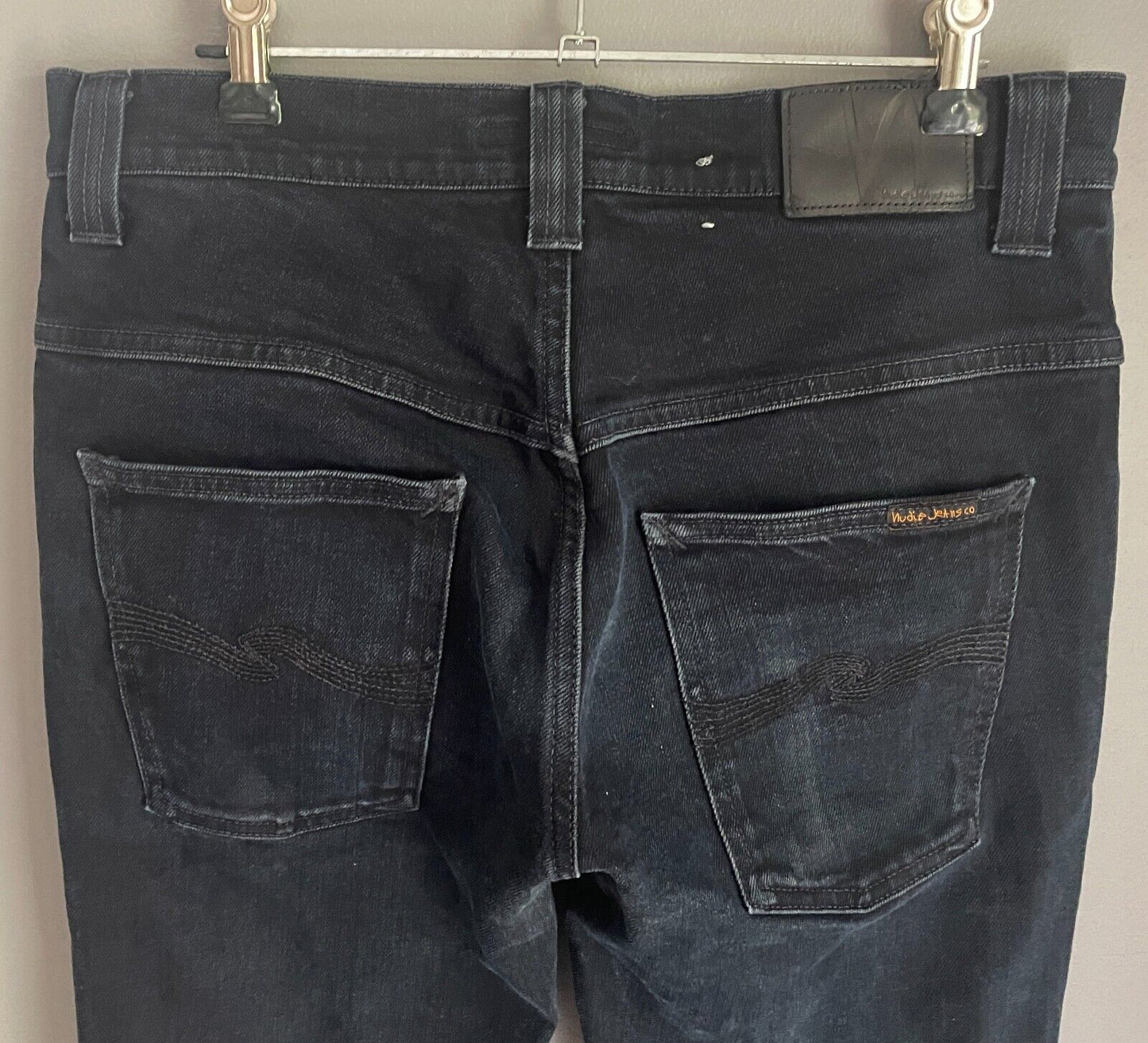 Mens NUDIE JEANS Black Denim "Thin Finn" Slim Fit Jeans Size 32W 80cm 34 L