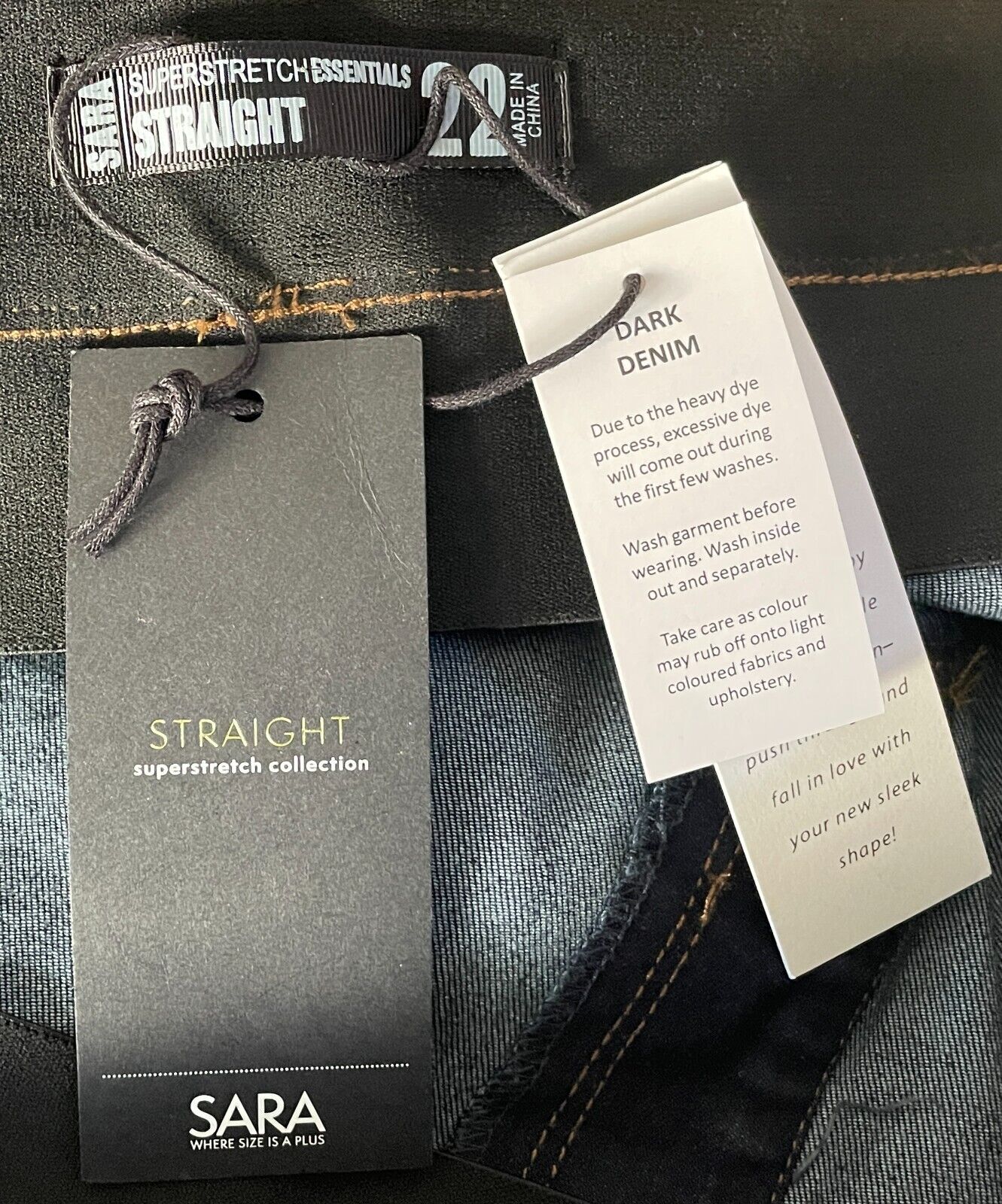SARA Denim Jeans Dark Blue Stretch Straight Full Length Ladies Plus Size 22 NEW