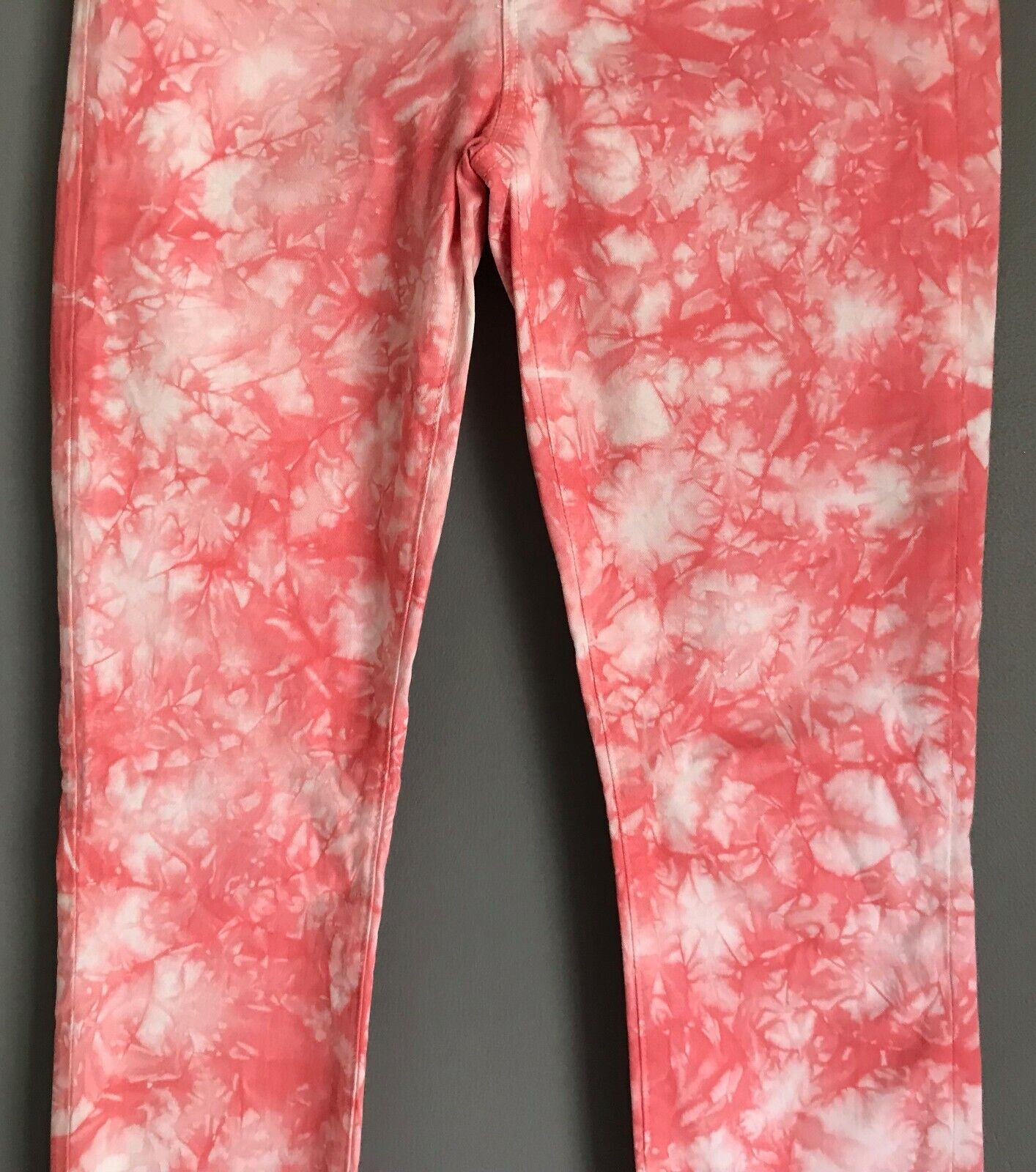 J BRAND TWISTED Denim Jeans CORAL Red Pink Tie Died Stretch Skinny Leg Sz 26 W